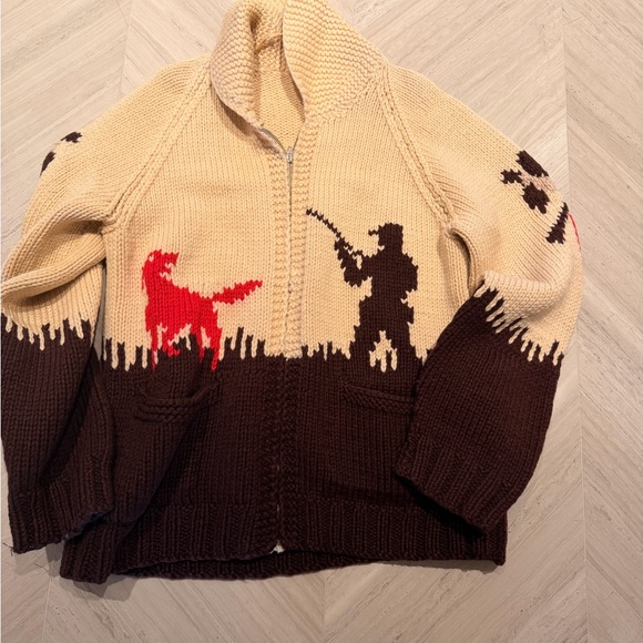 Vintage Mens Cowichan Sweater Chunky Knit Full Zip Wool Pheasant Hunting Hand... - Picture 2 of 3